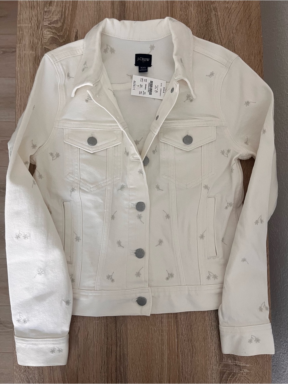 NWT J.Crew Floral Print Cream Denim Jacket XXS